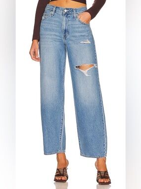 Women’s Premium Levi Baggy Dad Jeans High Rise Wide Leg Light Blue Size 24
